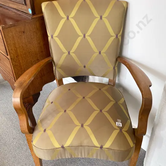 Pair French Walnut Framed Elbow Chairs