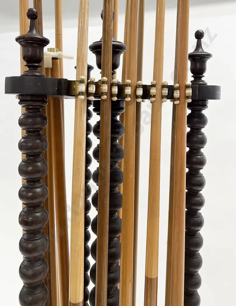 Late Vict Pool Cue Holder with Various Cues Image 1++