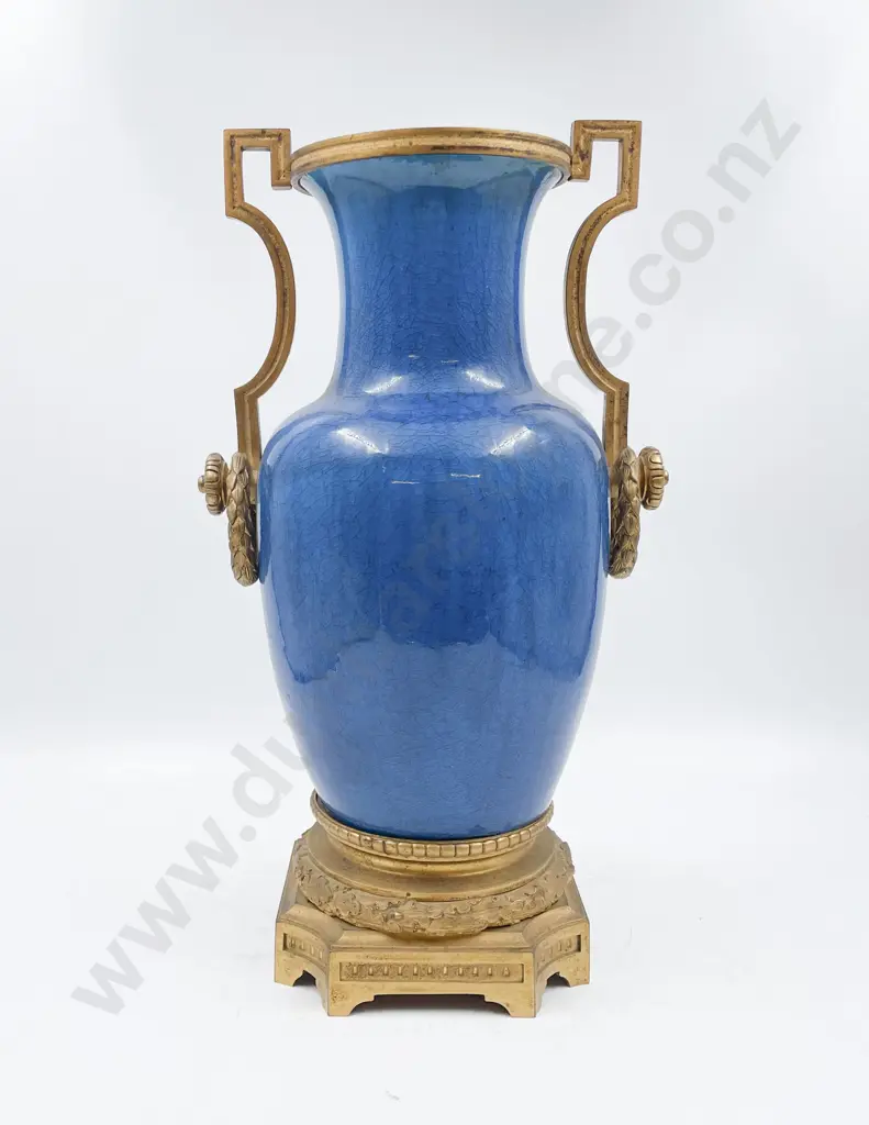 C19th French Ormulu Mounted Deep Blue Glazed Urn Lamp Base Image 1++