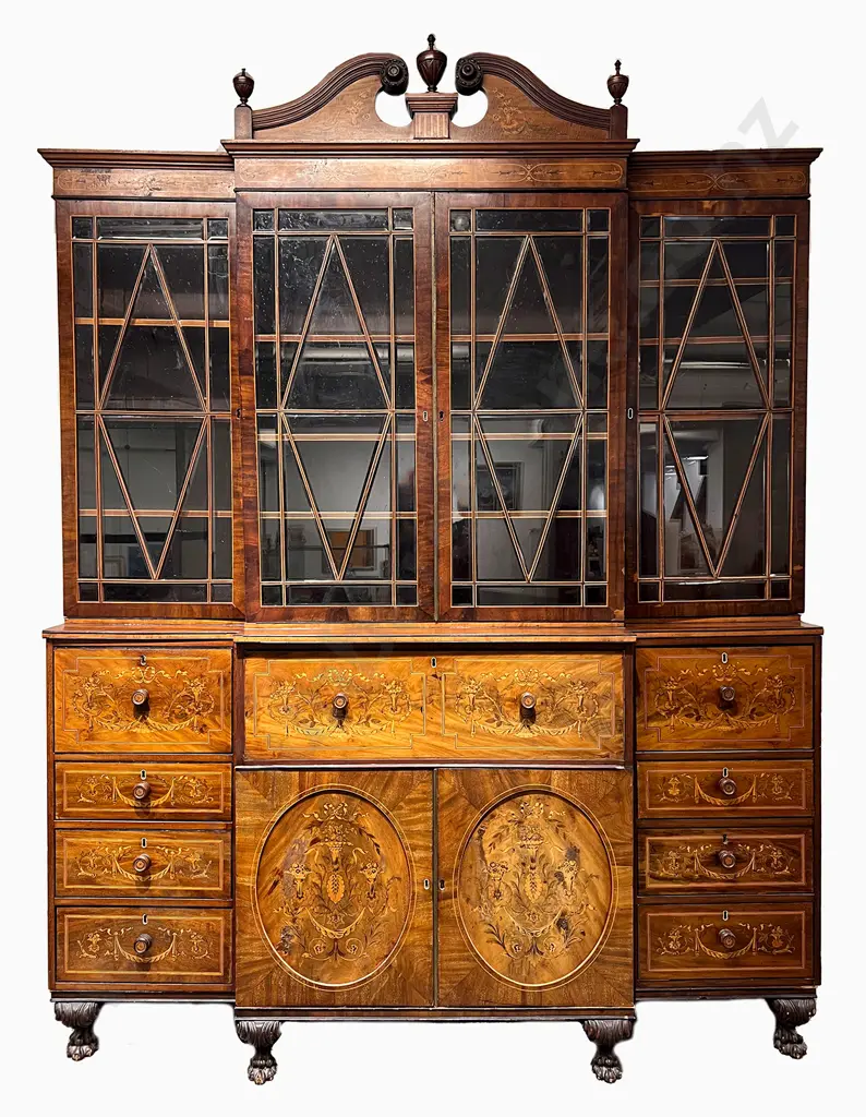 Fine Geo III Mahogany & Marquetry Breakfront Secretaire Library Bookcase Image 1++