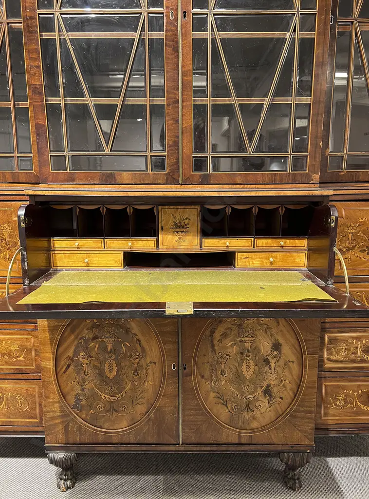 Fine Geo III Mahogany & Marquetry Breakfront Secretaire Library Bookcase Image 1++