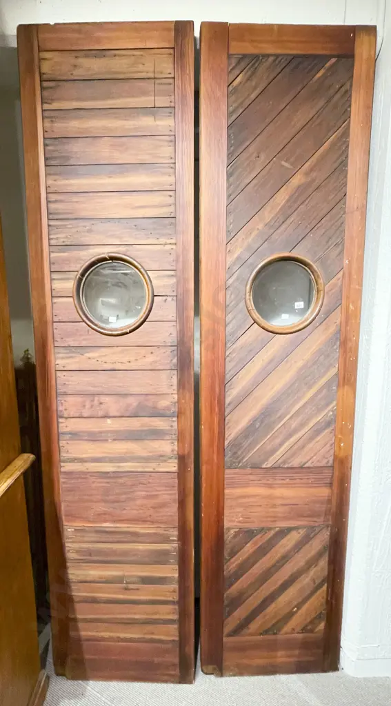 Pair of Ship Galley Doors with Round Glazed Port Holes Image 1++
