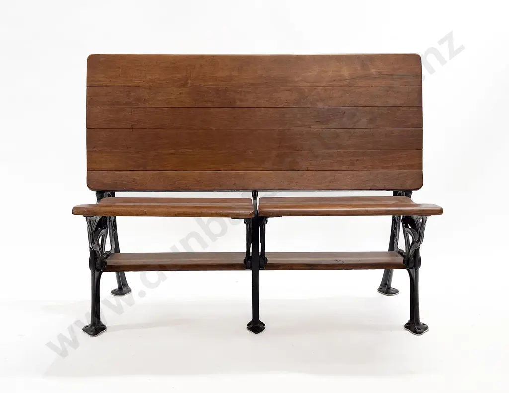 American Grand Rapids SF Co. Walnut Cast Iron Folding Bench Seat Image 1++