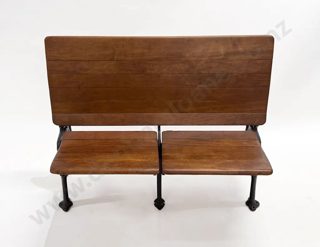 American Grand Rapids SF Co. Walnut Cast Iron Folding Bench Seat Image 1++