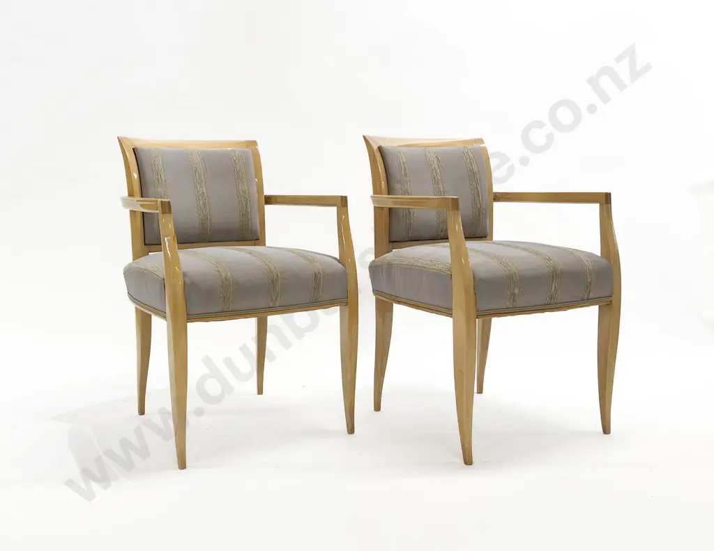 Pair of French Mid C20th Blonde Fruitwood Elbow Chairs Image 1++