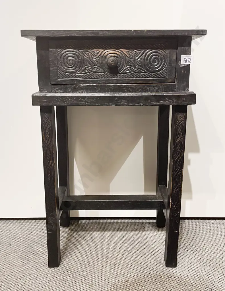 Handcrafted Ebonised Work Table With Maori Motifs Image 1++