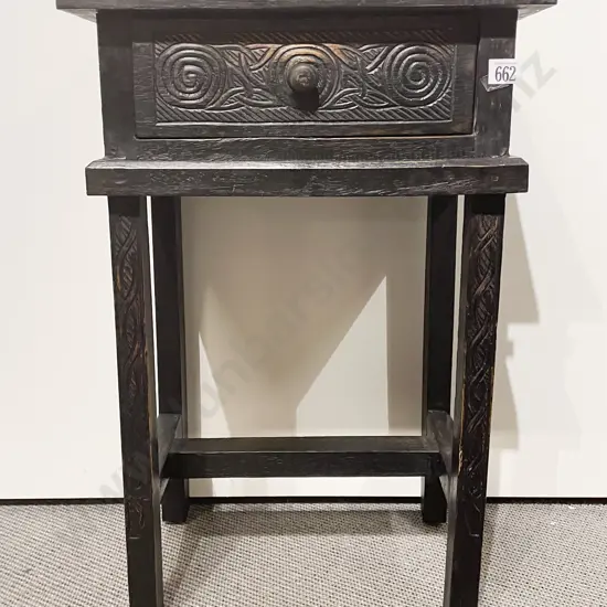 Handcrafted Ebonised Work Table With Maori Motifs