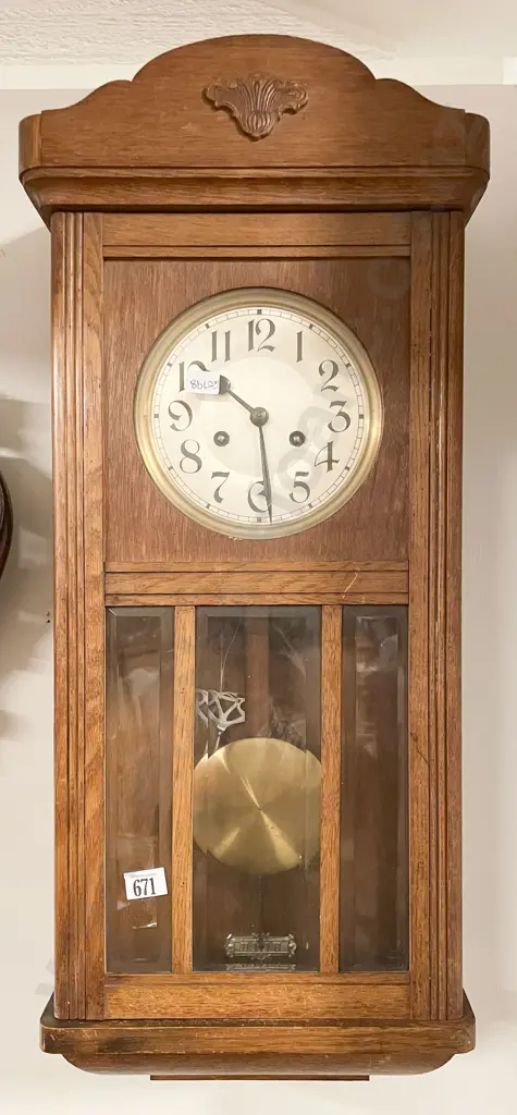 Circa 1930's Oak Framed Wall Clock Image 1++
