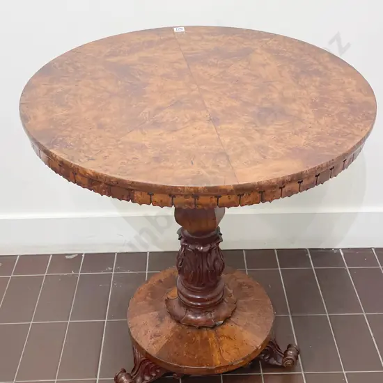 C19th NZ Colonial Burr Totara on Huon Pine Tilt Top Circular Occasional Table
