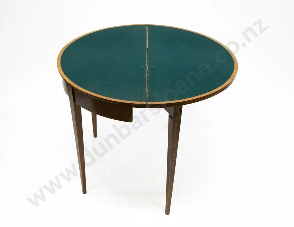 Geo III Mahogany Satinwood & Marquetry D Shaped Foldover Card Table Image 1++