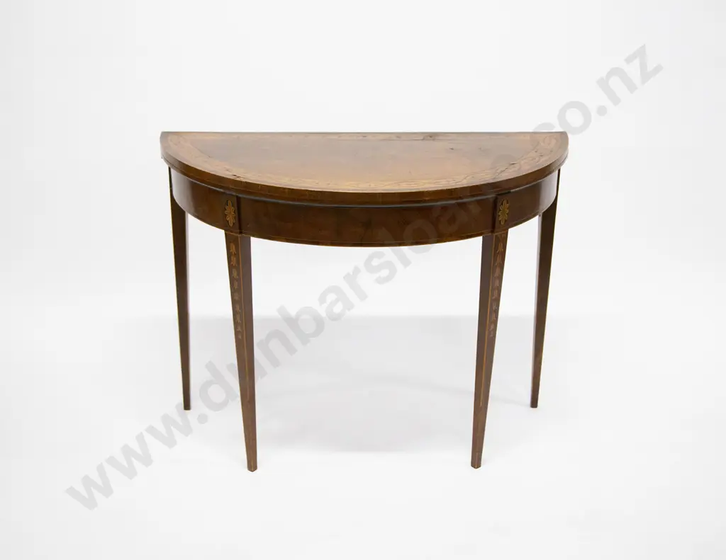 Geo III Mahogany Satinwood & Marquetry D Shaped Foldover Card Table Image 1++