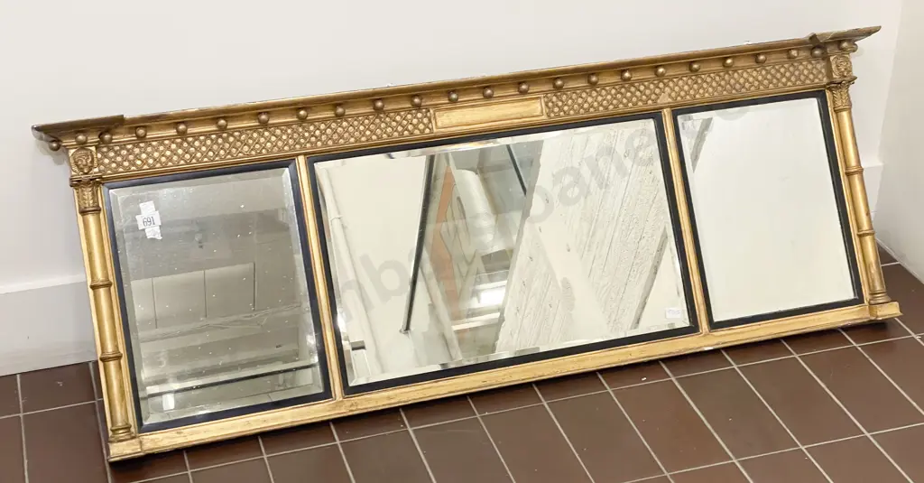 Regency Giltwood Three Section Overmantle Mirror Image 1++