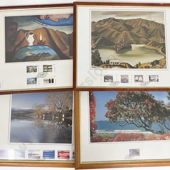 NZ Five Framed Stamp Prints with Matching Stamp Set