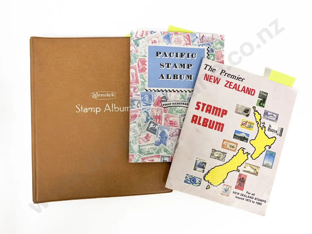 Three Vintage Stamp Albums Mainly NZ and Pacific Islands Image 1++