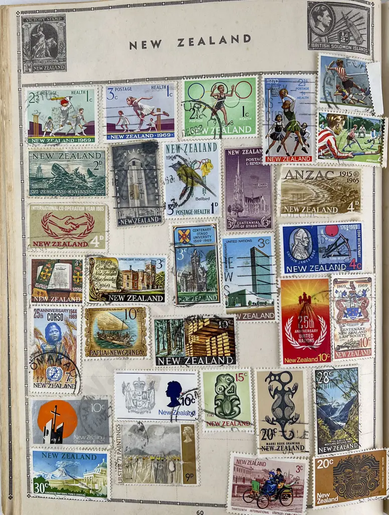 Two Small Vintage Stamp Albums World and NZ Stamps Image 1++
