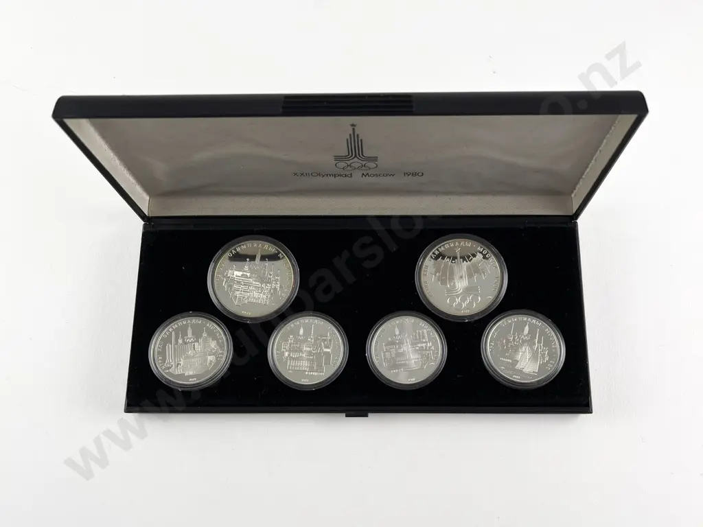 Russia XXII Summer Olympics Moscow 1980 Silver Five Coin Box Set Image 1++