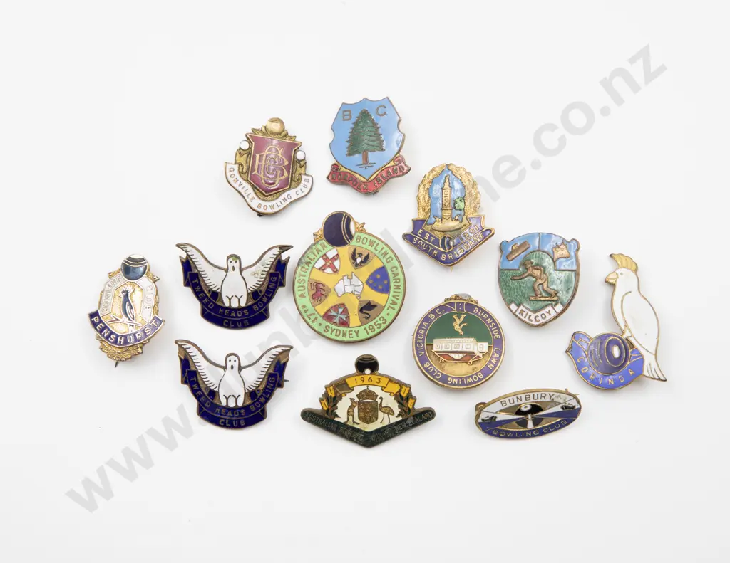Collection Twelve Enamelled Australian Bowling Club Badges Image 1++