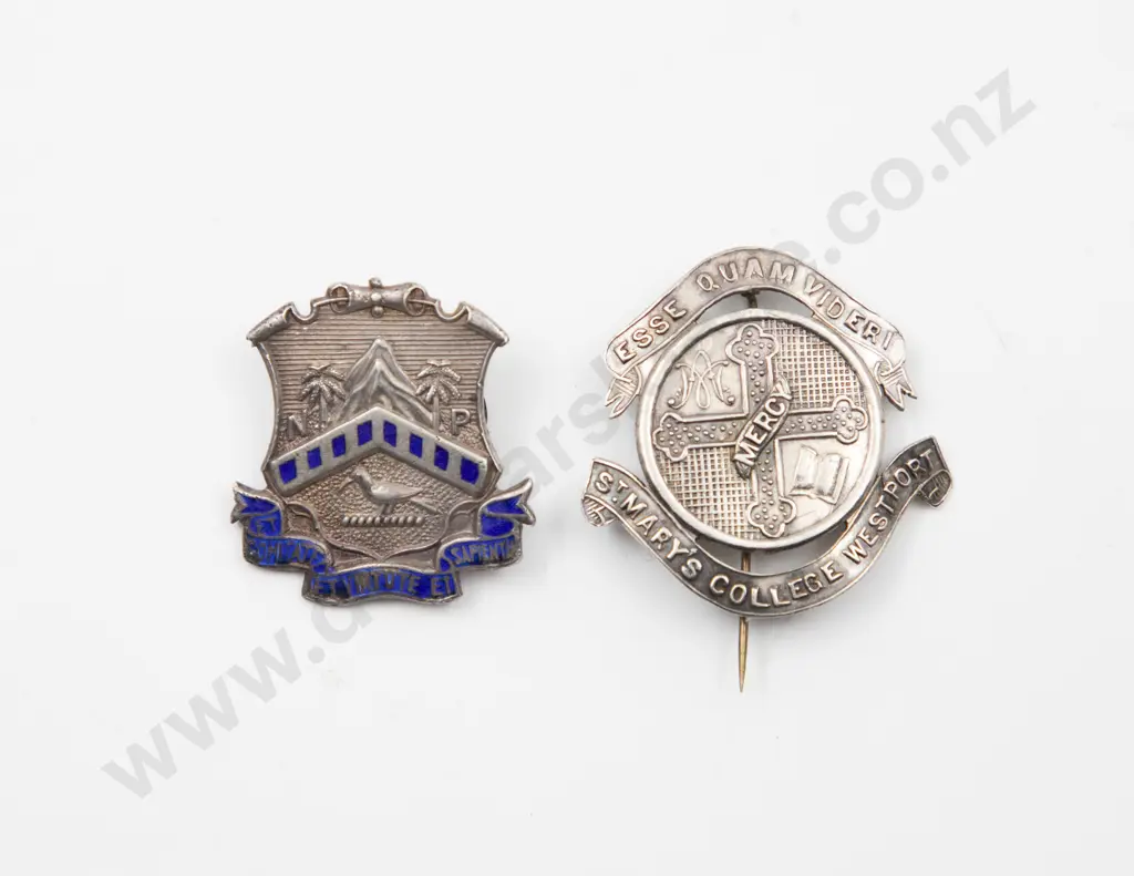 Two NZ Silver School Badges Image 1++