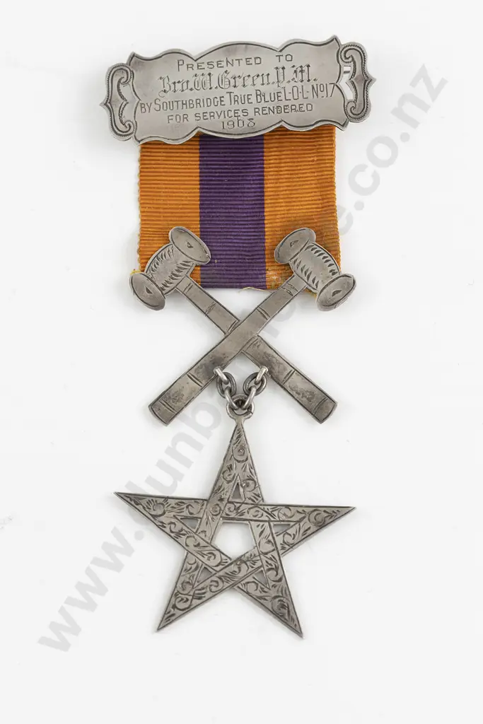 NZ Silver Lodge Medal on Ribbon Image 1++