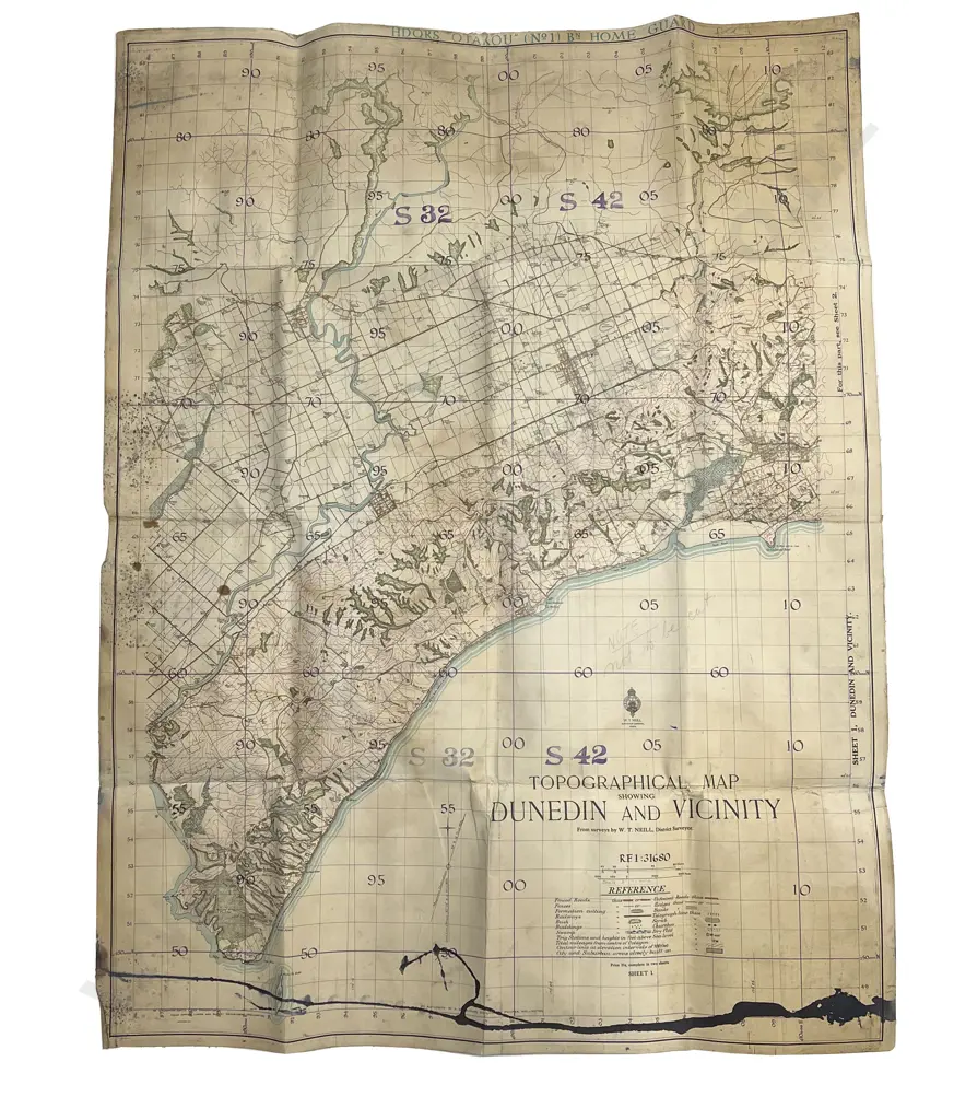 WWI HDQRS Otakou (No1) Home Guard Topographical Map Dunedin and Vicinity Image 1++