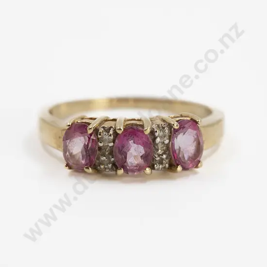 14ct Three Stone Pink Peridot Bridge Ring