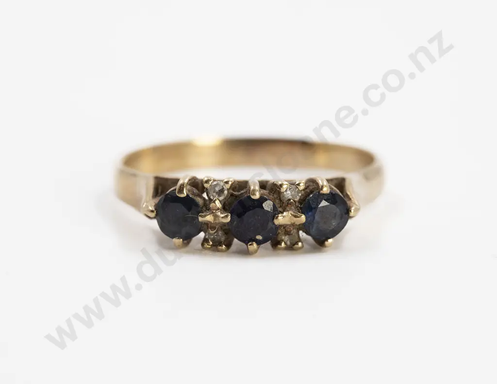 9ct Three Stone Sapphire Bridge Ring Image 1++