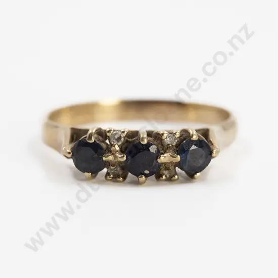 9ct Three Stone Sapphire Bridge Ring