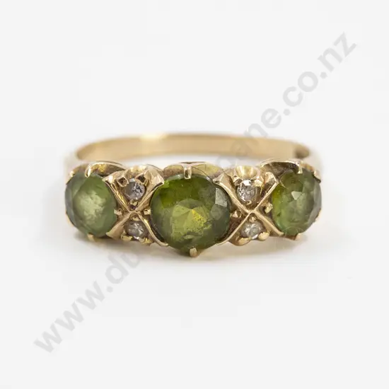 18ct Three Stone Green Peridot Bridge Ring