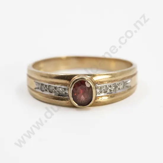 9ct Single Amber Quartz and Diamond Band Ring