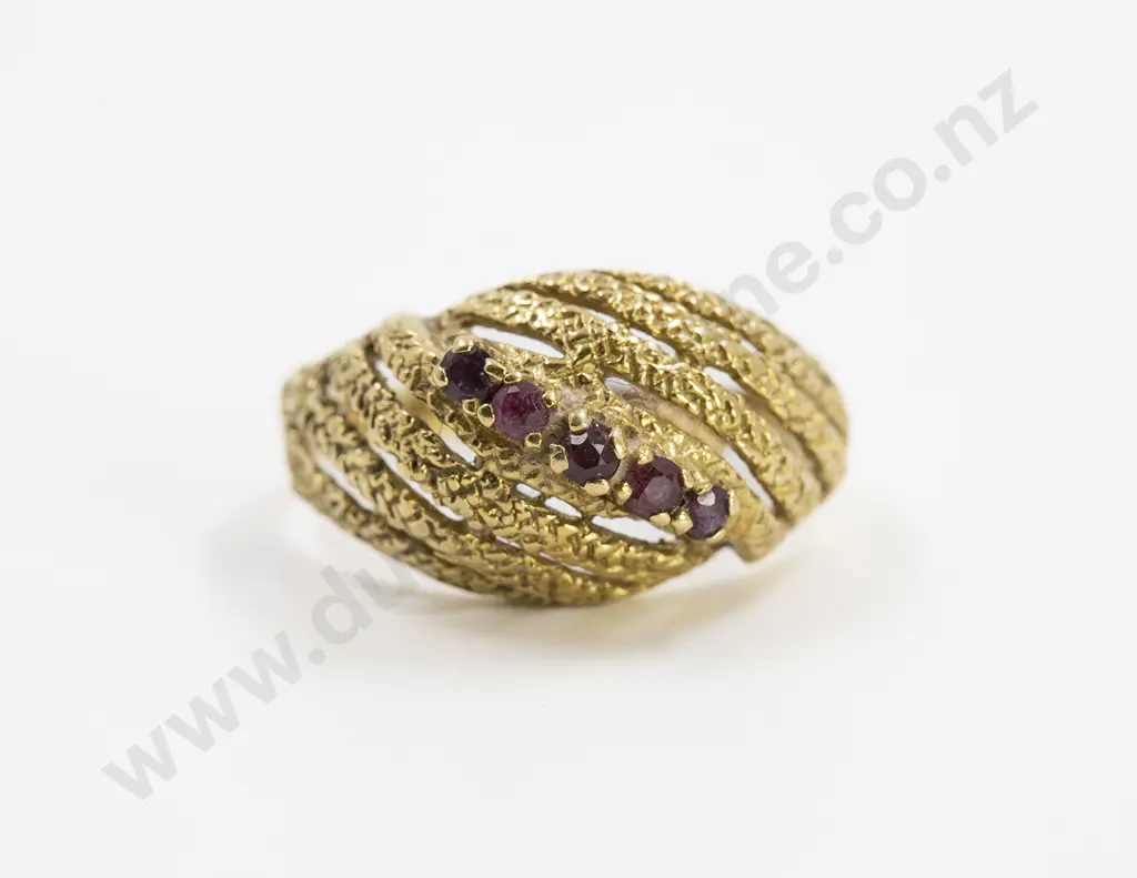 18ct Five Stone Ruby Domed Dress Ring Image 1++