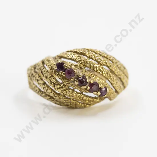18ct Five Stone Ruby Domed Dress Ring