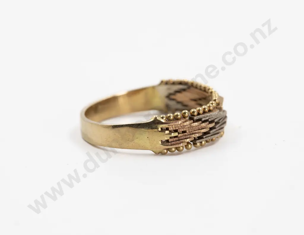 18ct Tri-Colour Gold Fancy Band Ring Image 1++