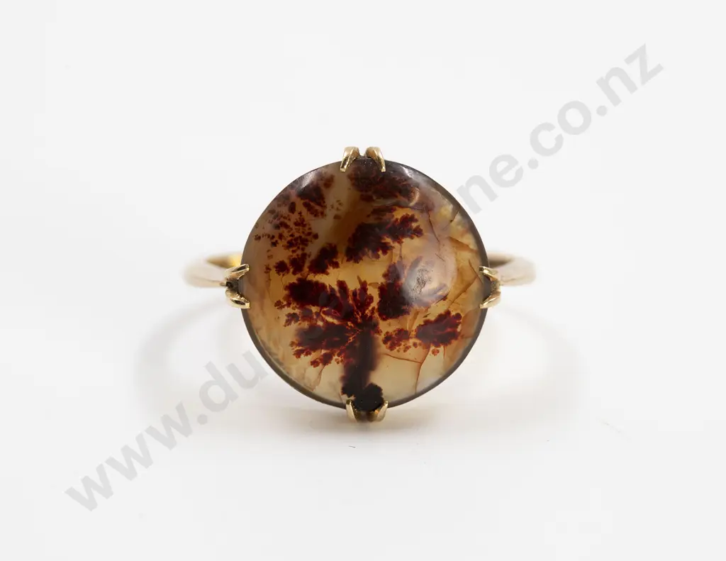 Victorian 18ct Single Moss Agate Hardstone Ring Image 1++