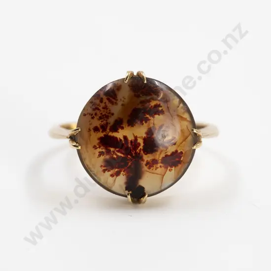 Victorian 18ct Single Moss Agate Hardstone Ring