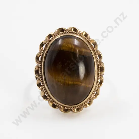 18ct Single Tiger-Eye Dress Ring