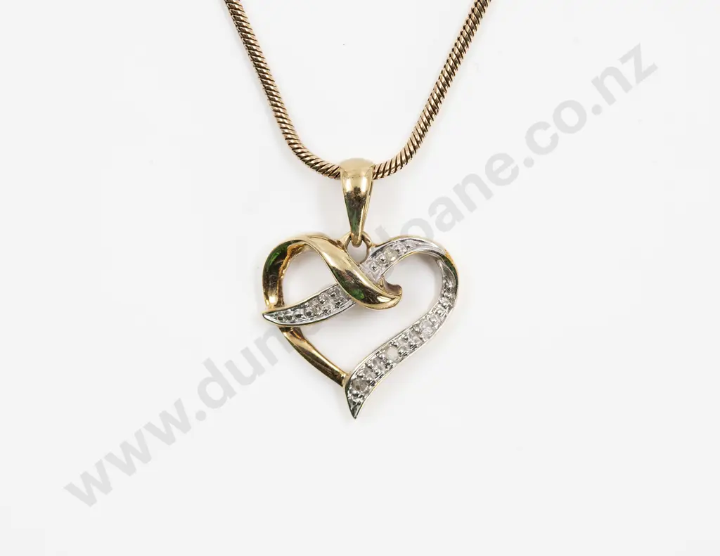 9ct Five Stone Diamond Set Heart Pendant Image 1++