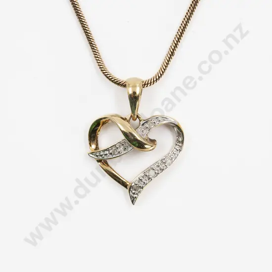 9ct Five Stone Diamond Set Heart Pendant