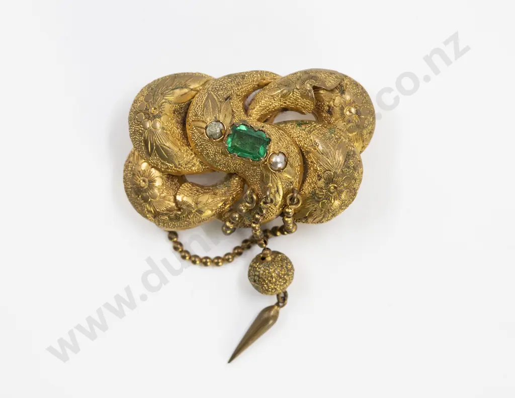 Victorian Gold Plated Chased Scroll Brooch Image 1++
