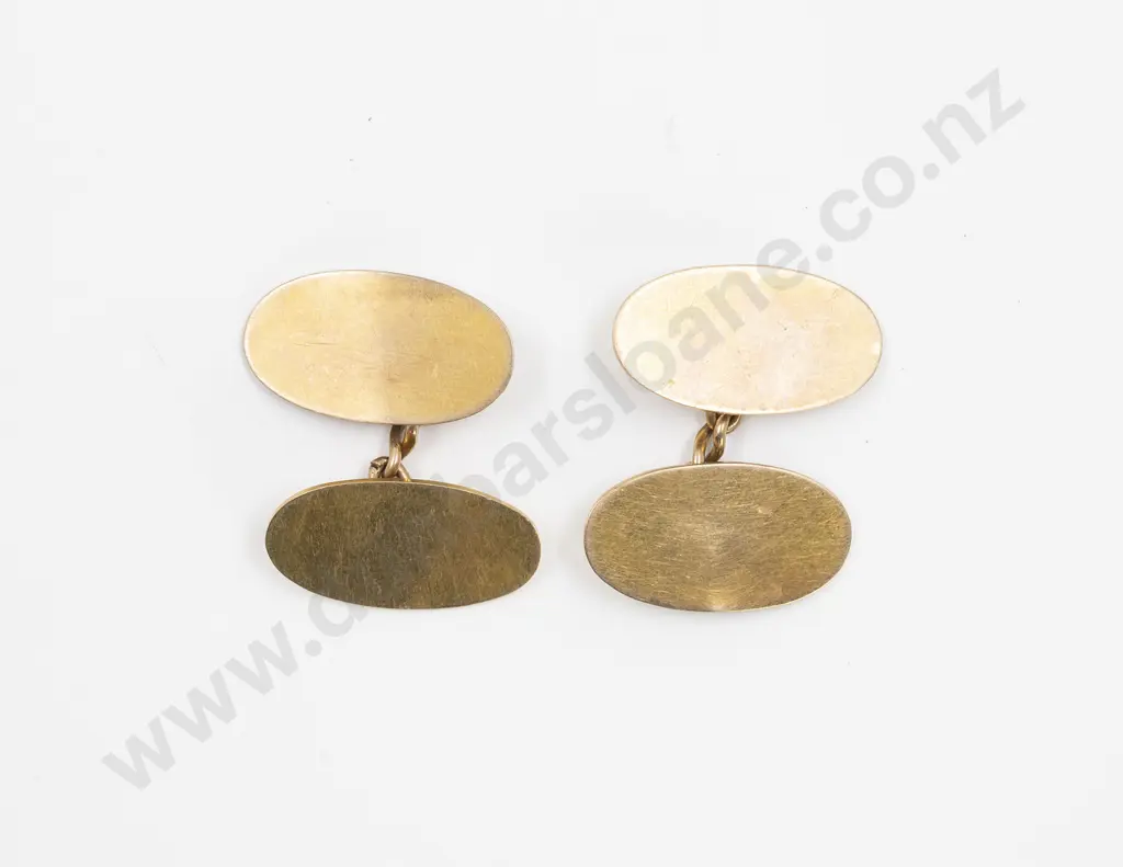 Pair 9ct Plain Oval Cuff Links Image 1++