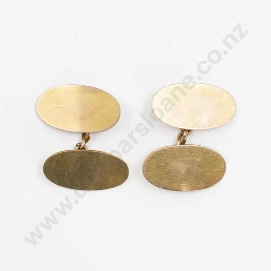 Pair 9ct Plain Oval Cuff Links