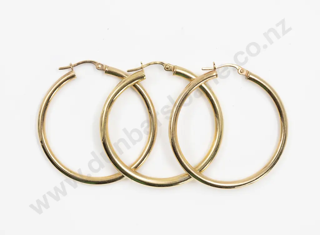 Three 9ct Large Plain Hoop Earrings Image 1++