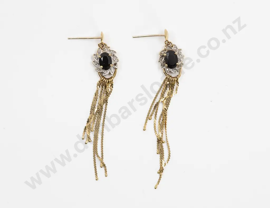 Pair 9ct & 18ct Sapphire and Diamond Floret Cluster Earrings Image 1++