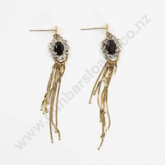 Pair 9ct & 18ct Sapphire and Diamond Floret Cluster Earrings