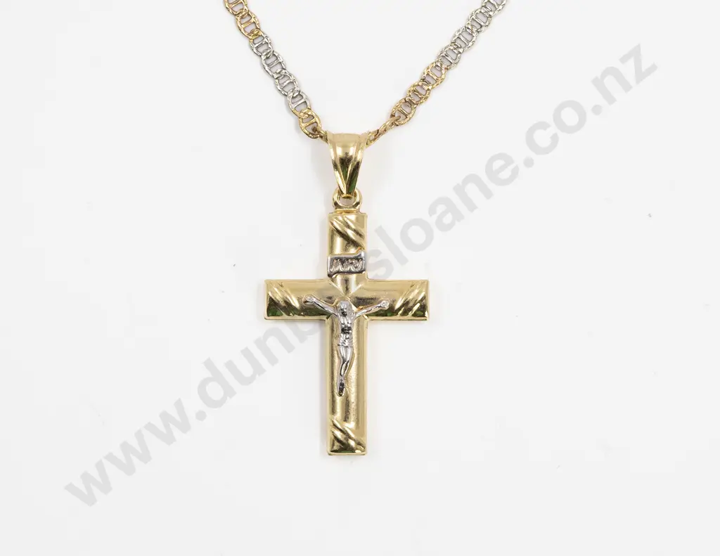 18ct Yellow & White Gold Cross Pendant Image 1++
