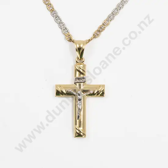 18ct Yellow & White Gold Cross Pendant