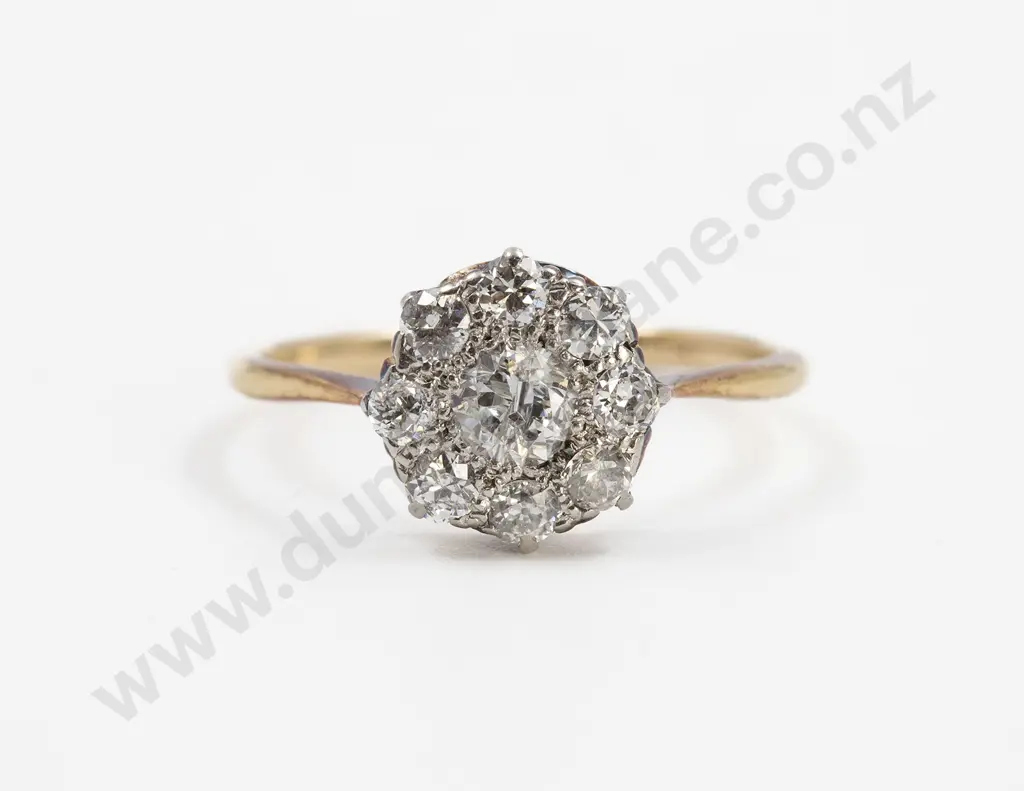 Edwardian 18ct Nine Stone Diamond Cluster Ring Image 1++