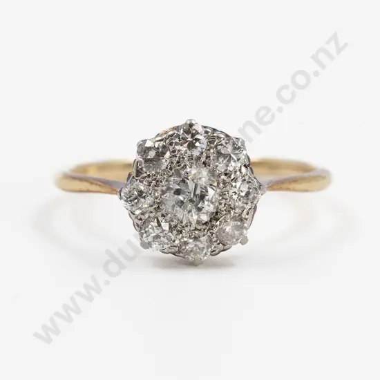 Edwardian 18ct Nine Stone Diamond Cluster Ring