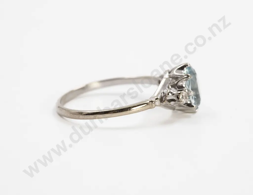 14ct White Gold Three Stone Aquamarine and Diamond Bridge Ring Image 1++