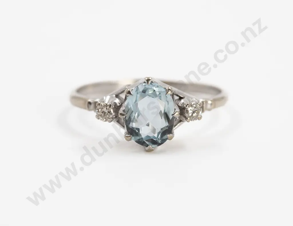 14ct White Gold Three Stone Aquamarine and Diamond Bridge Ring Image 1++