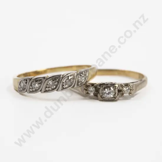 Vintage 18ct and Palladium Five Stone Diamond Eternity Band and Solitaire Diamond Ring